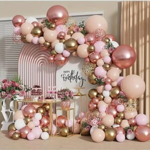 Rose Gold Balloon Garland Kit, Nude Pastel Pink Metallic Gold